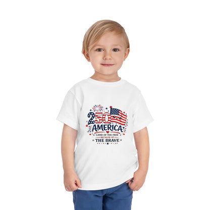 Toddler Tee - "250 Years of America" Patriotic 4th of July Shirt with Heart Cross Back