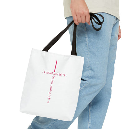 Christian Tote Bag — I Corinthians 16:14 'Do Everything in Love' Cross Design