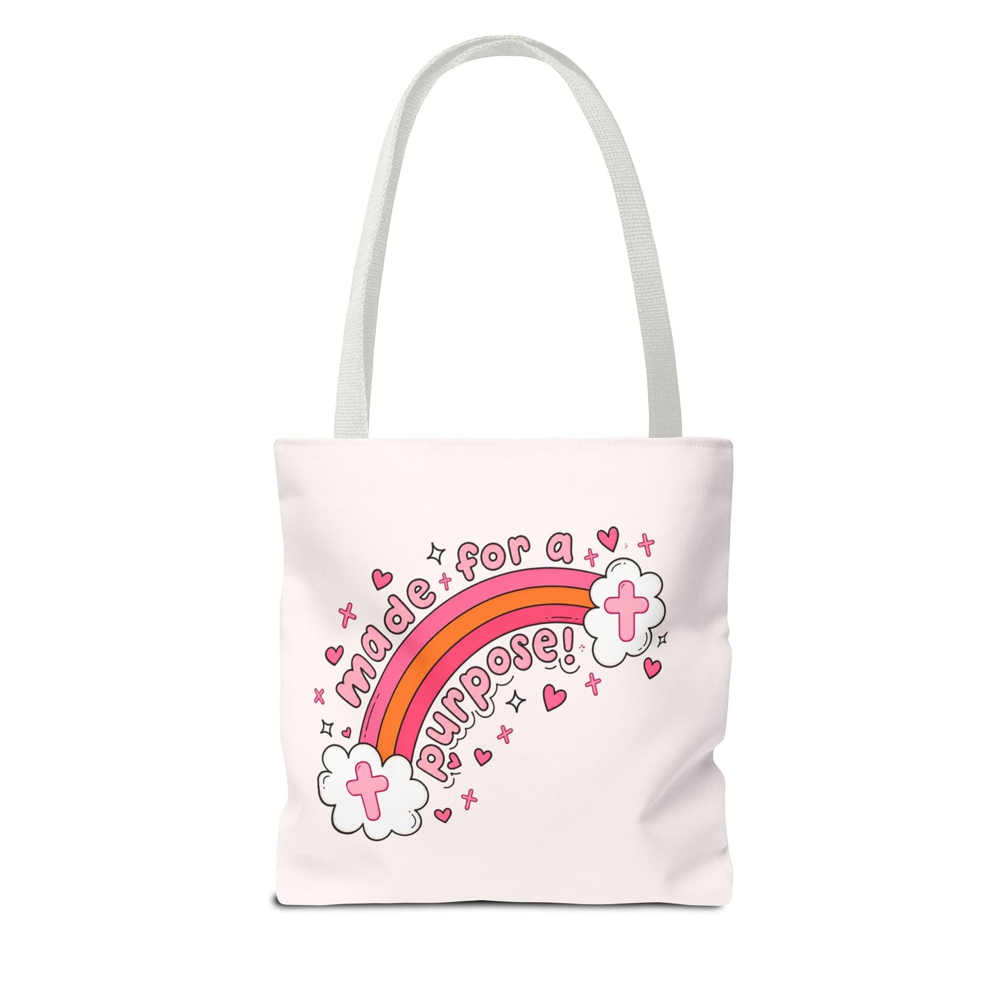 Pink Faith Tote Bag — Inspirational Cross & Rainbow AOP Tote