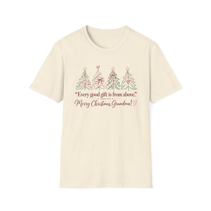Christmas Grandma T-Shirt — “Every good gift is from above. Merry Christmas, Grandma!” Holiday Tee