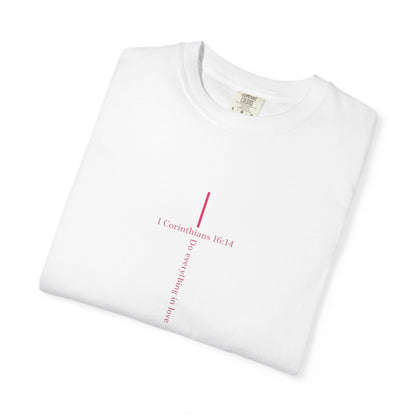 Minimalist Cross Tee — Subtle Vertical 'I Crossed Your Line' Graphic