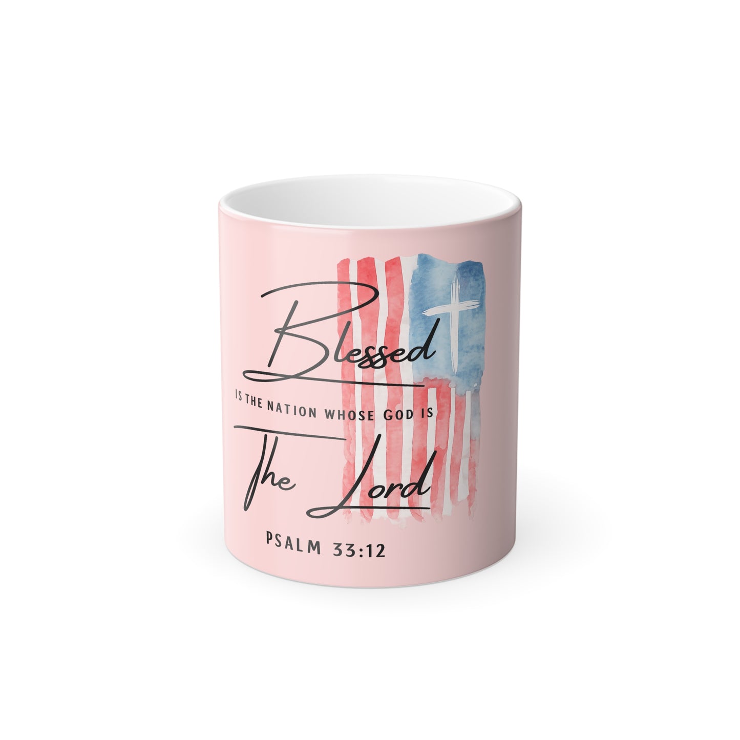 Blessed Is The Nation Color-Changing Mug — Psalm 33:12 Christian Coffee Cup