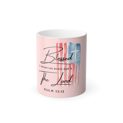 Blessed Is The Nation Color-Changing Mug — Psalm 33:12 Christian Coffee Cup
