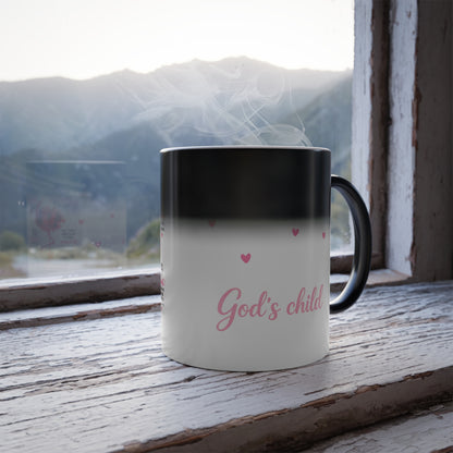 Color-Changing Flamingo Mug — 11oz Heat Reveal Coffee Cup (Pink Hearts)
