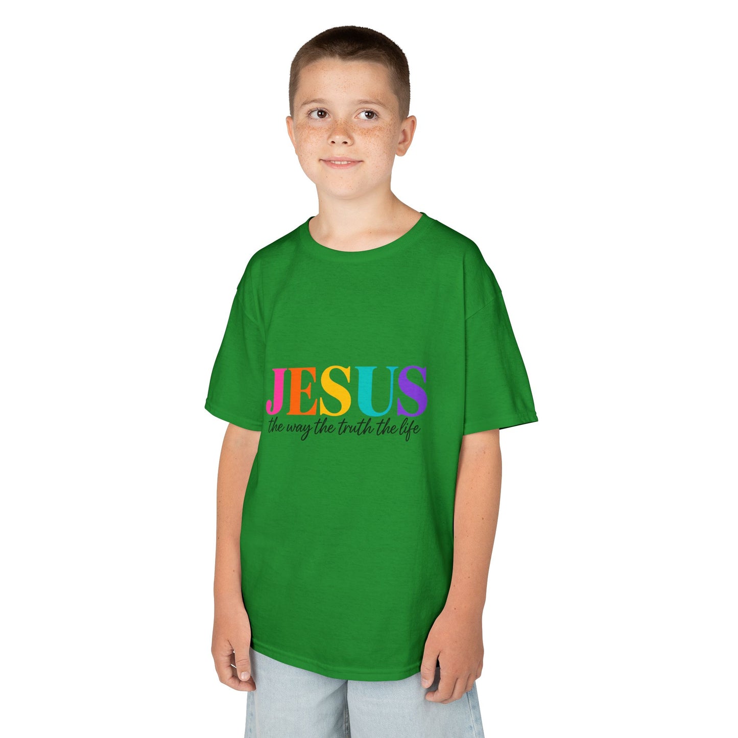 Kids Tee — "JESUS The Way The Truth The Life" Rainbow Christian T-Shirt
