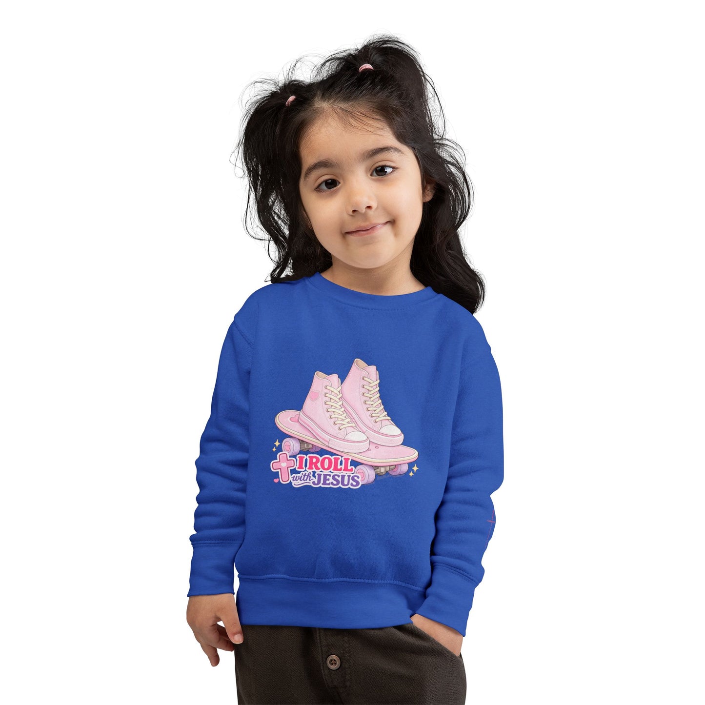 Toddler Sweatshirt — "I Roll With Jesus" Christian Toddler Tee