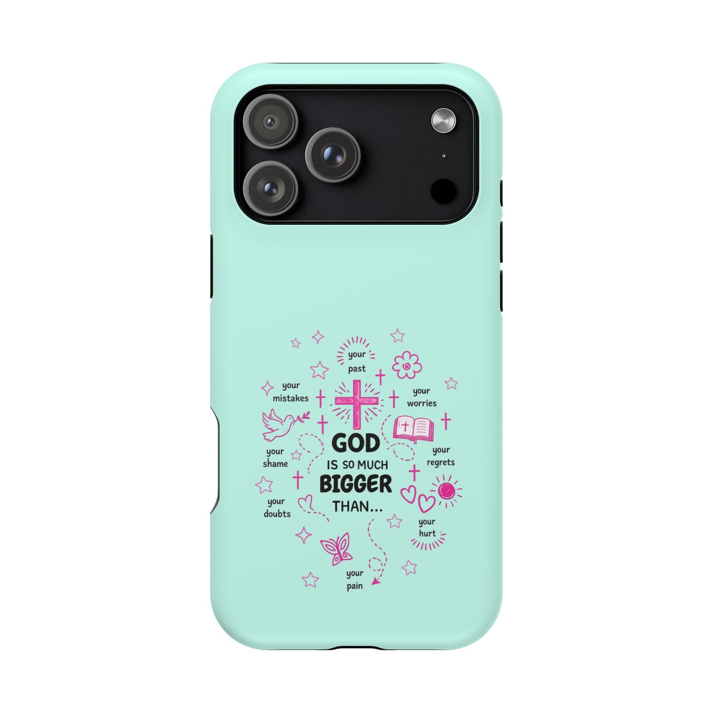 Mint Christian Phone Case — "God Is So Much Bigger Than..." Magnetic Impact-Resistant