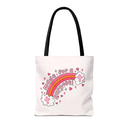 Pink Faith Tote Bag — Inspirational Cross & Rainbow AOP Tote