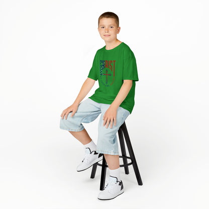 Kids Christian T-Shirt — "Christ Lives Our Hope" Patriotic Cross Tee