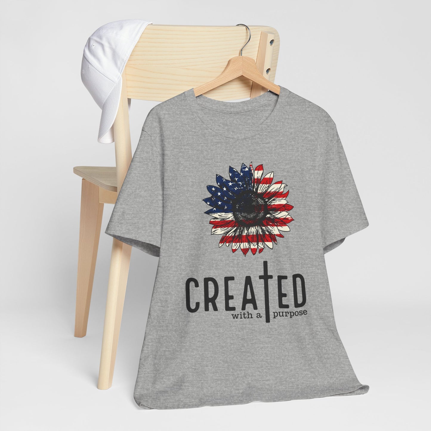 Created With A Purpose American Flag Sunflower T-Shirt