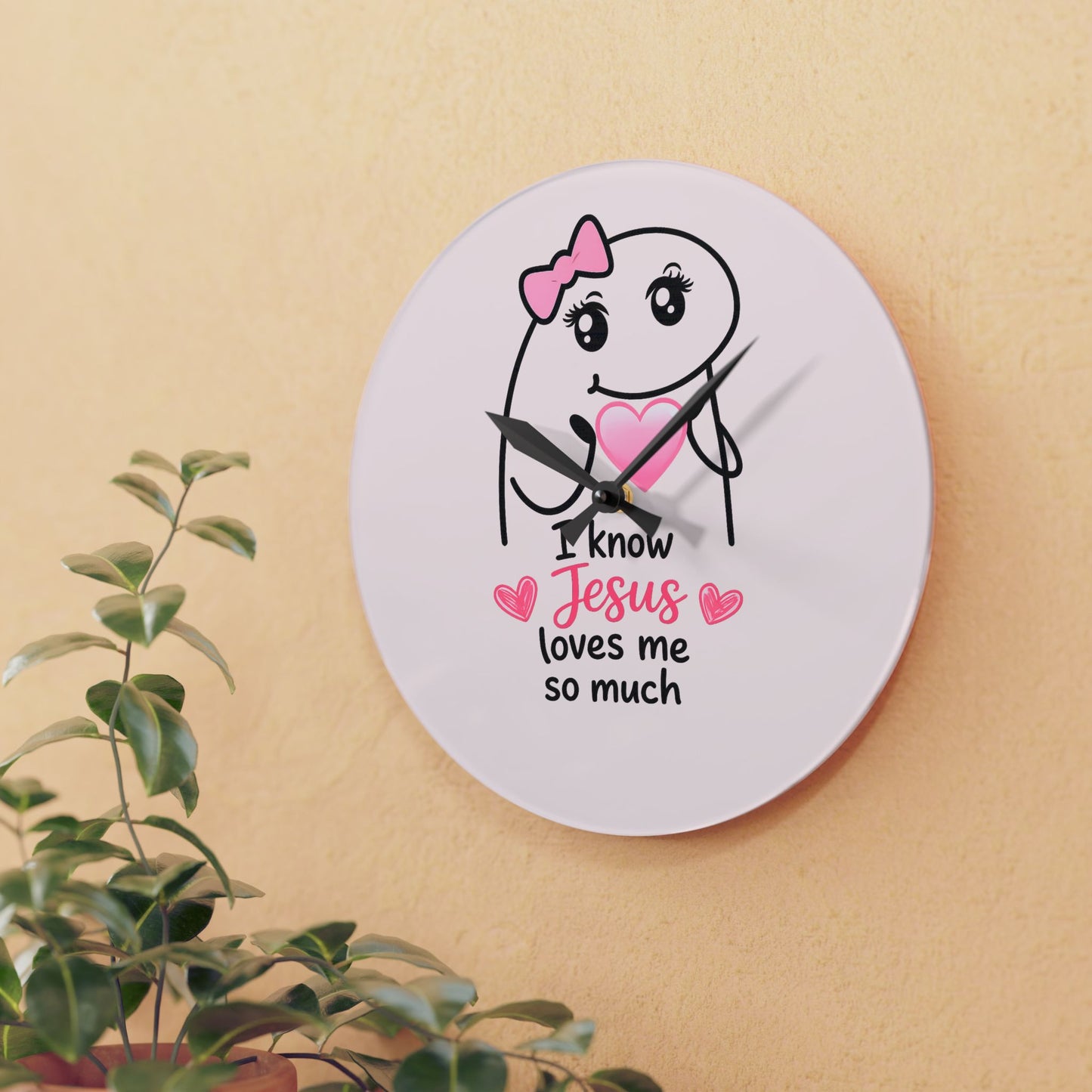 Acrylic Wall Clock — "I Know Jesus Loves Me So Much" Pink Faith Wall Clock