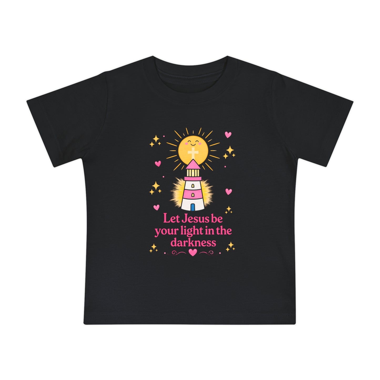 Baby T-Shirt - "Let Jesus Be Your Light in the Darkness" Cute Lighthouse Christian Tee for Infants