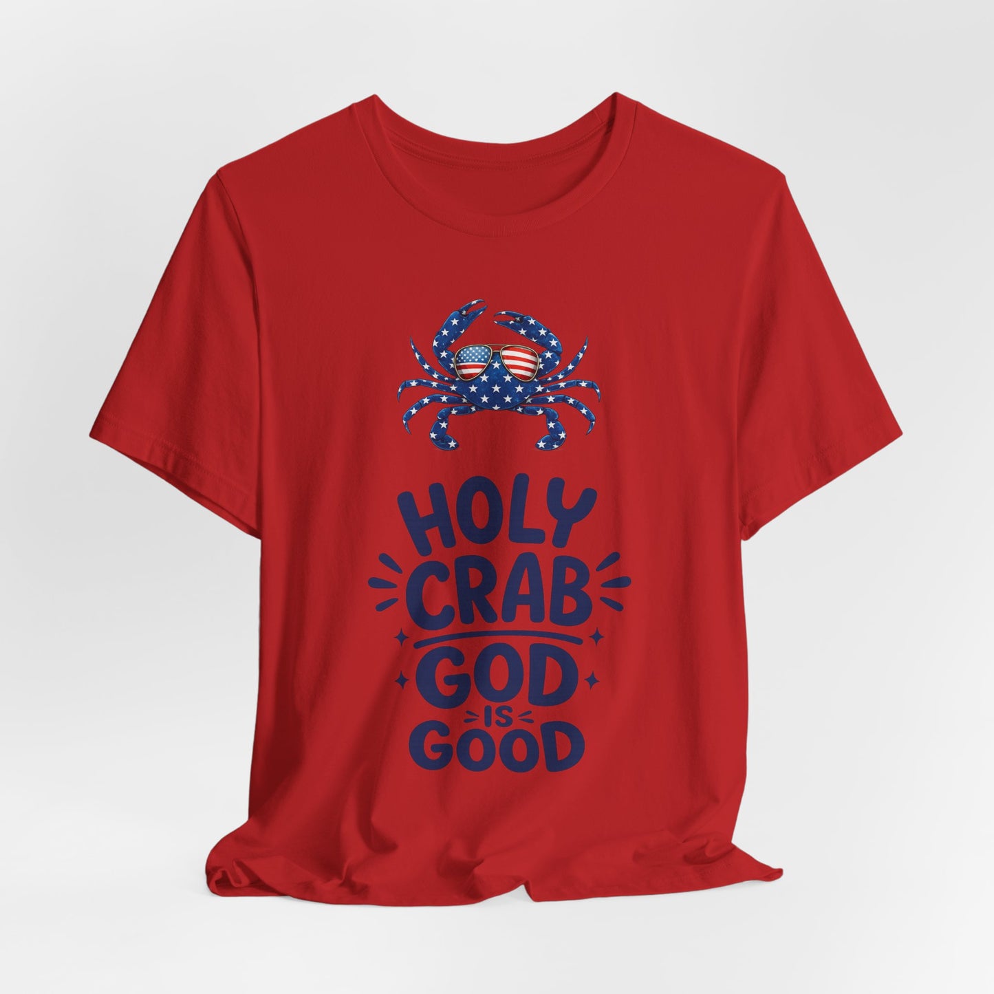 Holy Crab God Is Good T-Shirt — Patriotic Blue Crab Graphic Tee