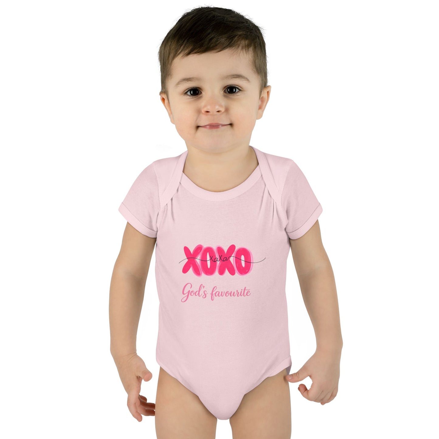 Baby Bodysuit "XOXO God's Favorite" — Cute Pink Valentine Infant Onesie