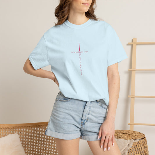 Minimalist Cross Tee — Subtle Vertical 'I Crossed Your Line' Graphic