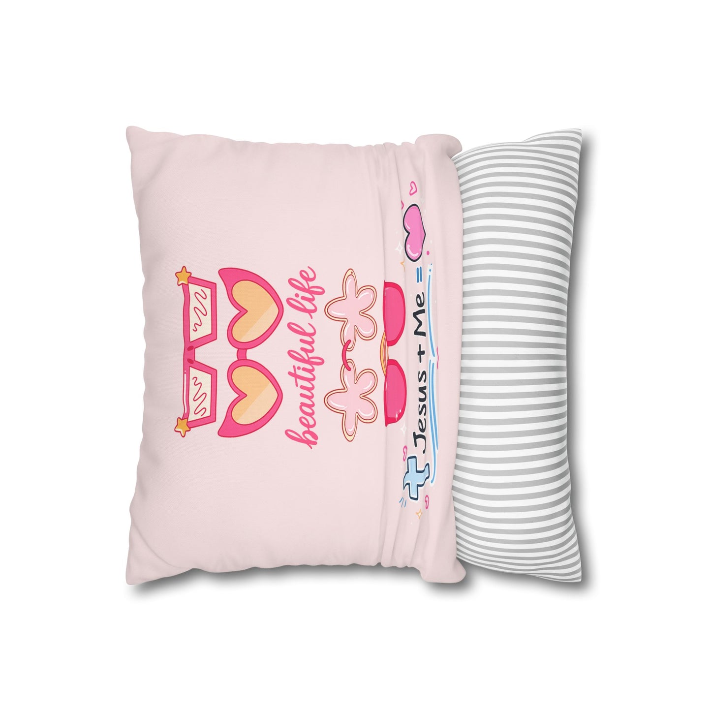 Beautiful Life Pink Pillowcase — "Beautiful Life" Sunglasses Design with "Jesus + Me" Accent