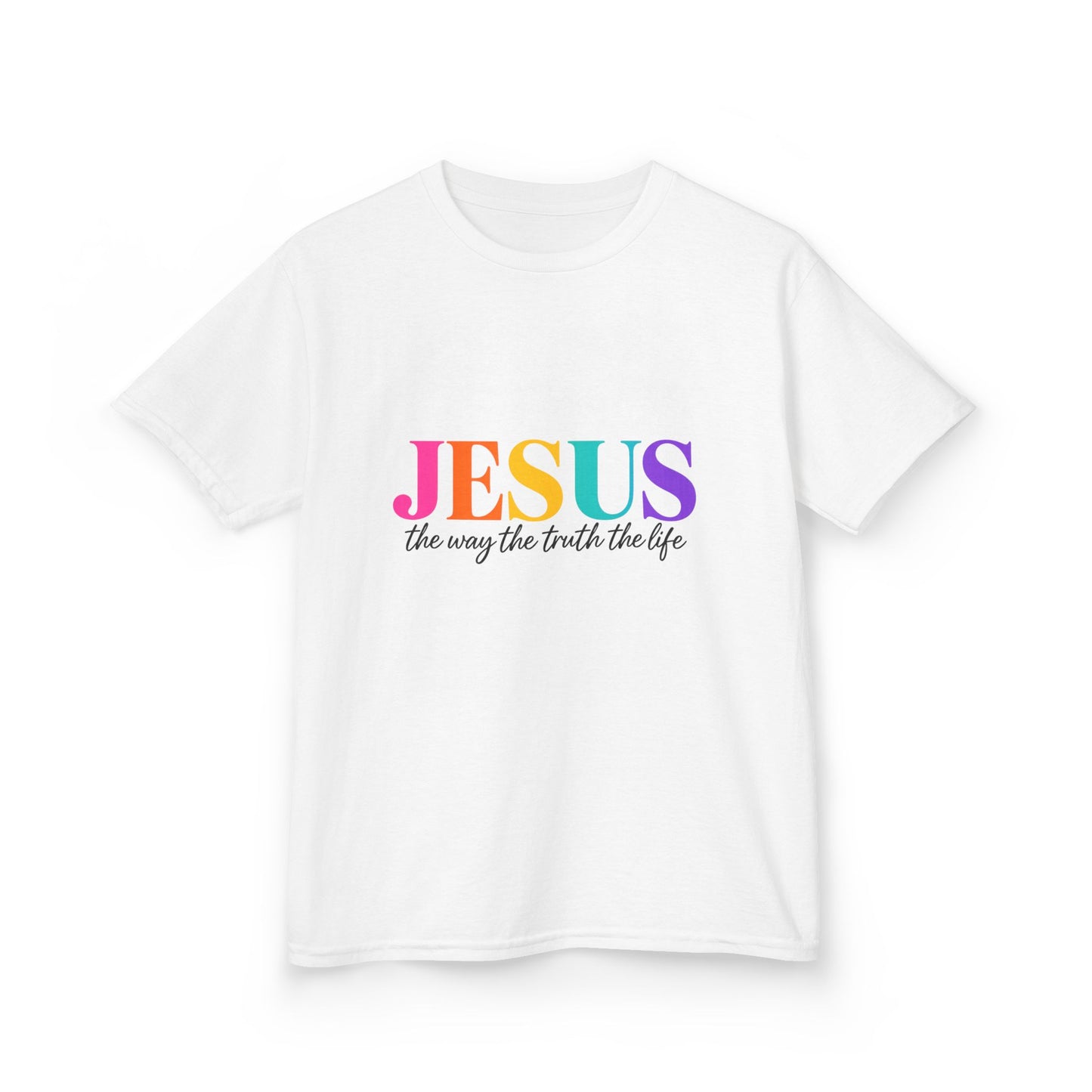 Kids Tee — "JESUS The Way The Truth The Life" Rainbow Christian T-Shirt