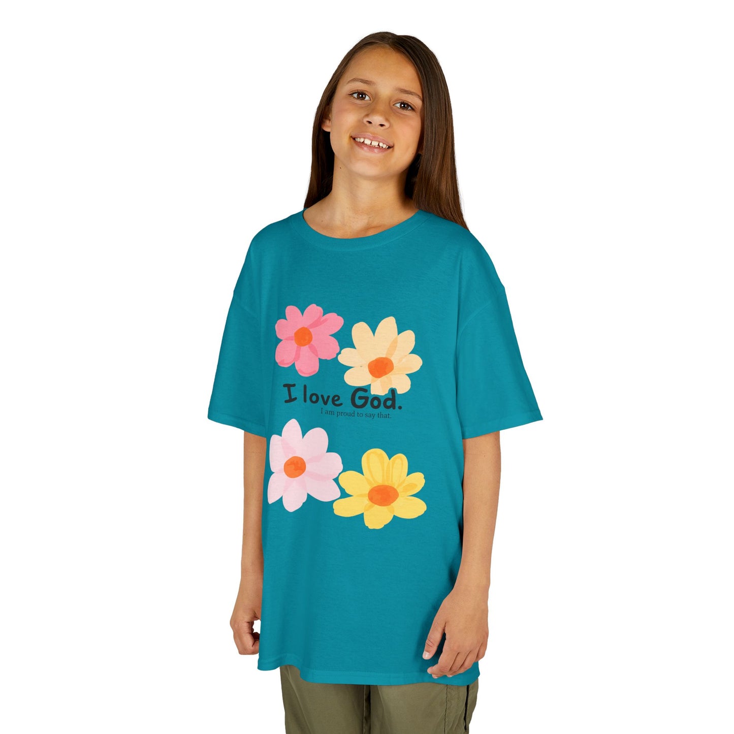 Kids Tee — Floral "I Love God" Christian Shirt for Girls & Boys