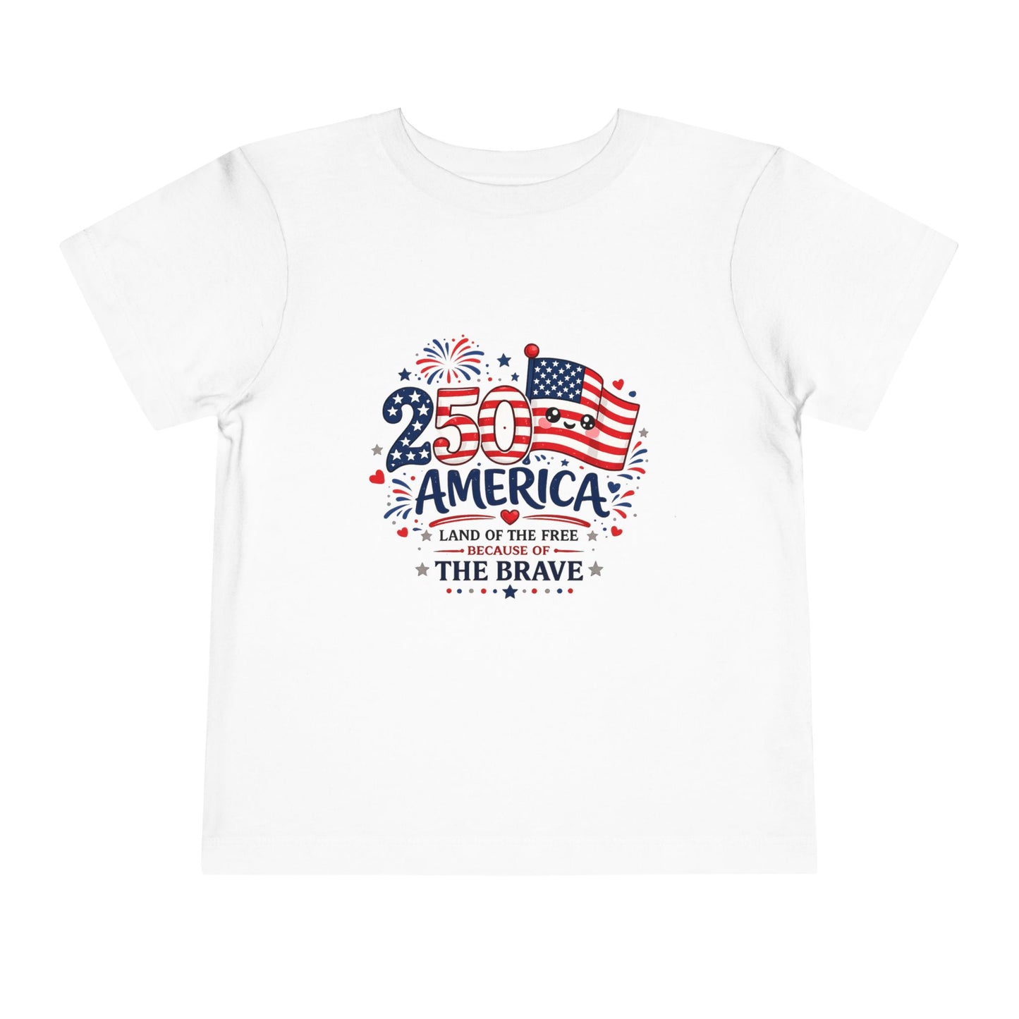 Toddler Tee - "250 Years of America" Patriotic 4th of July Shirt with Heart Cross Back