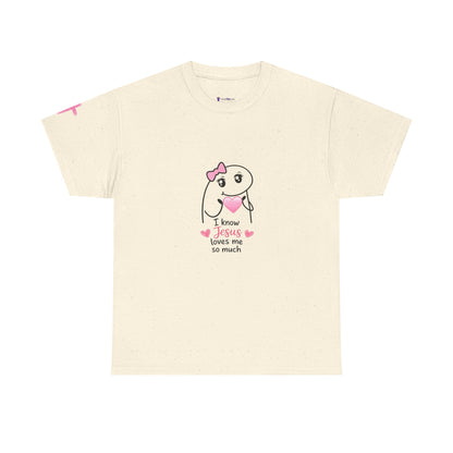 She Is Worthy T-Shirt — "I Know Jesus Loves Me" Pink Bow Christian Tee (Proverbs 31)