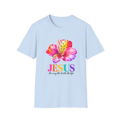 Jesus Floral T-Shirt — Colorful Watercolor Lily Christian Faith Tee