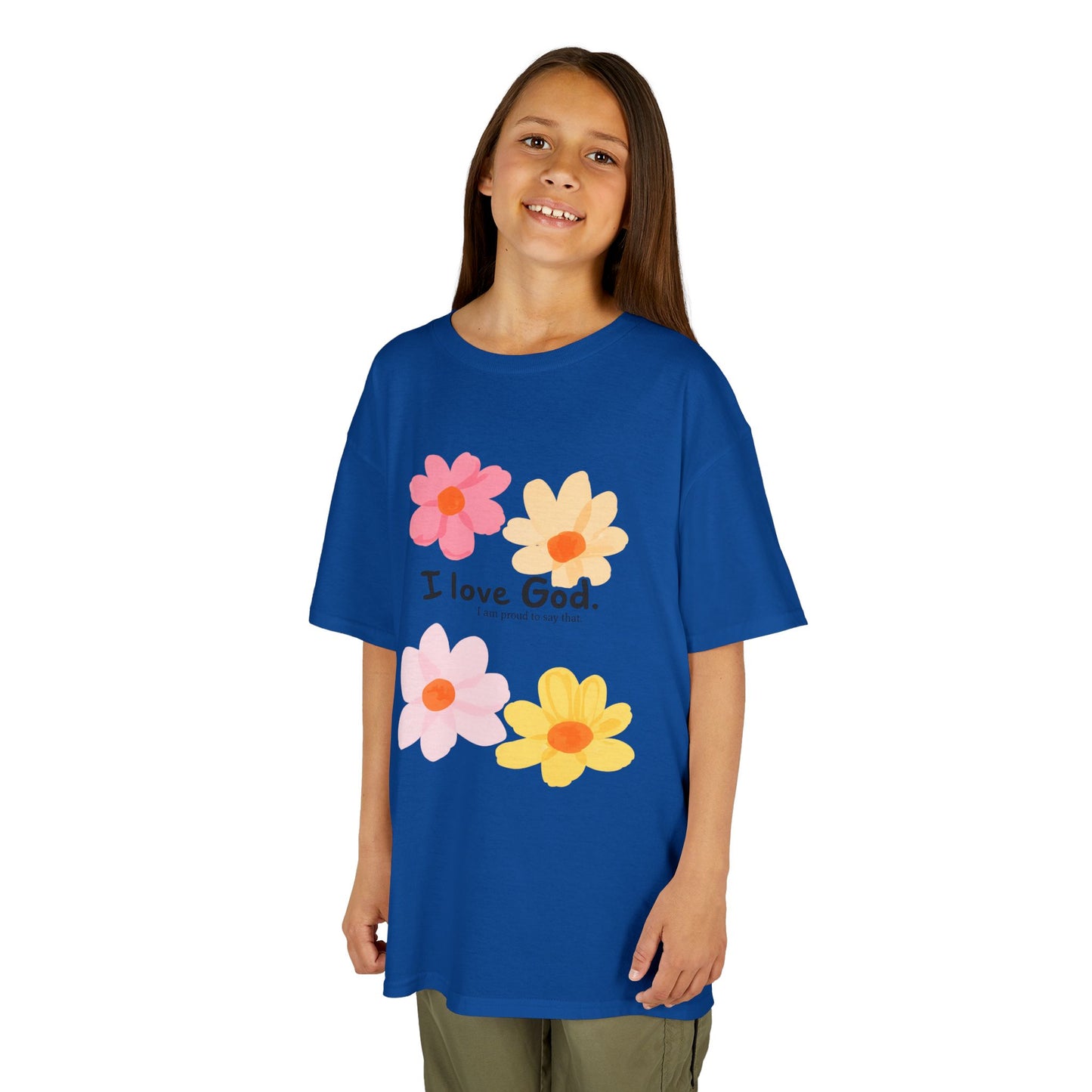 Kids Tee — Floral "I Love God" Christian Shirt for Girls & Boys