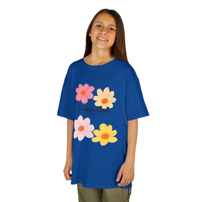 Kids Tee — Floral "I Love God" Christian Shirt for Girls & Boys