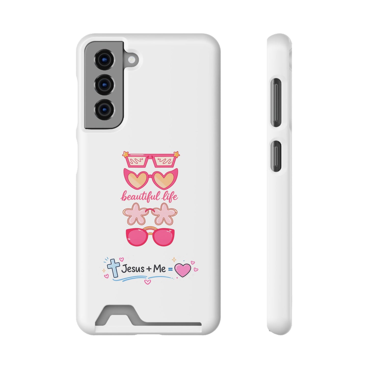 Jesus + Me Phone Card Case — "Beautiful Life" Pink Sunglasses Christian Wallet Case