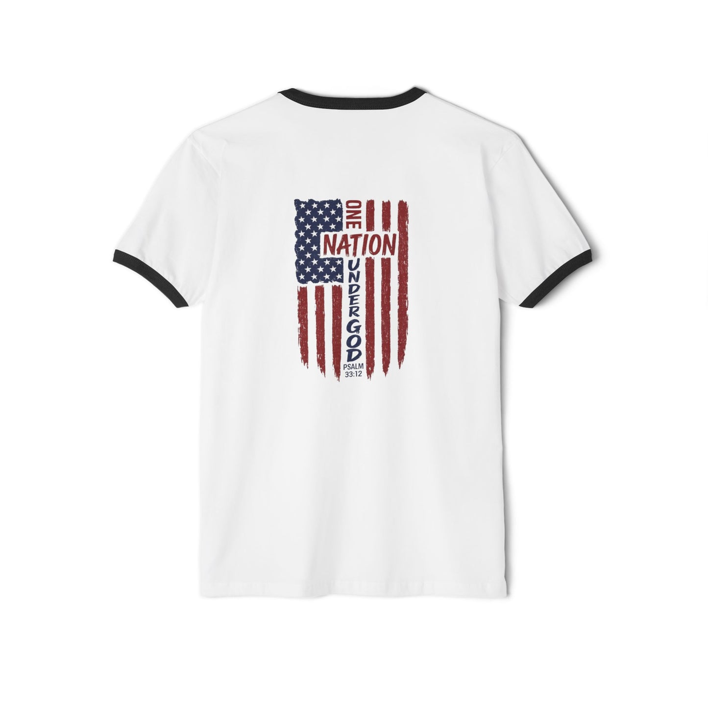 America Ringer T-Shirt — Vintage Flag "One Nation Under God" Patriotic Tee