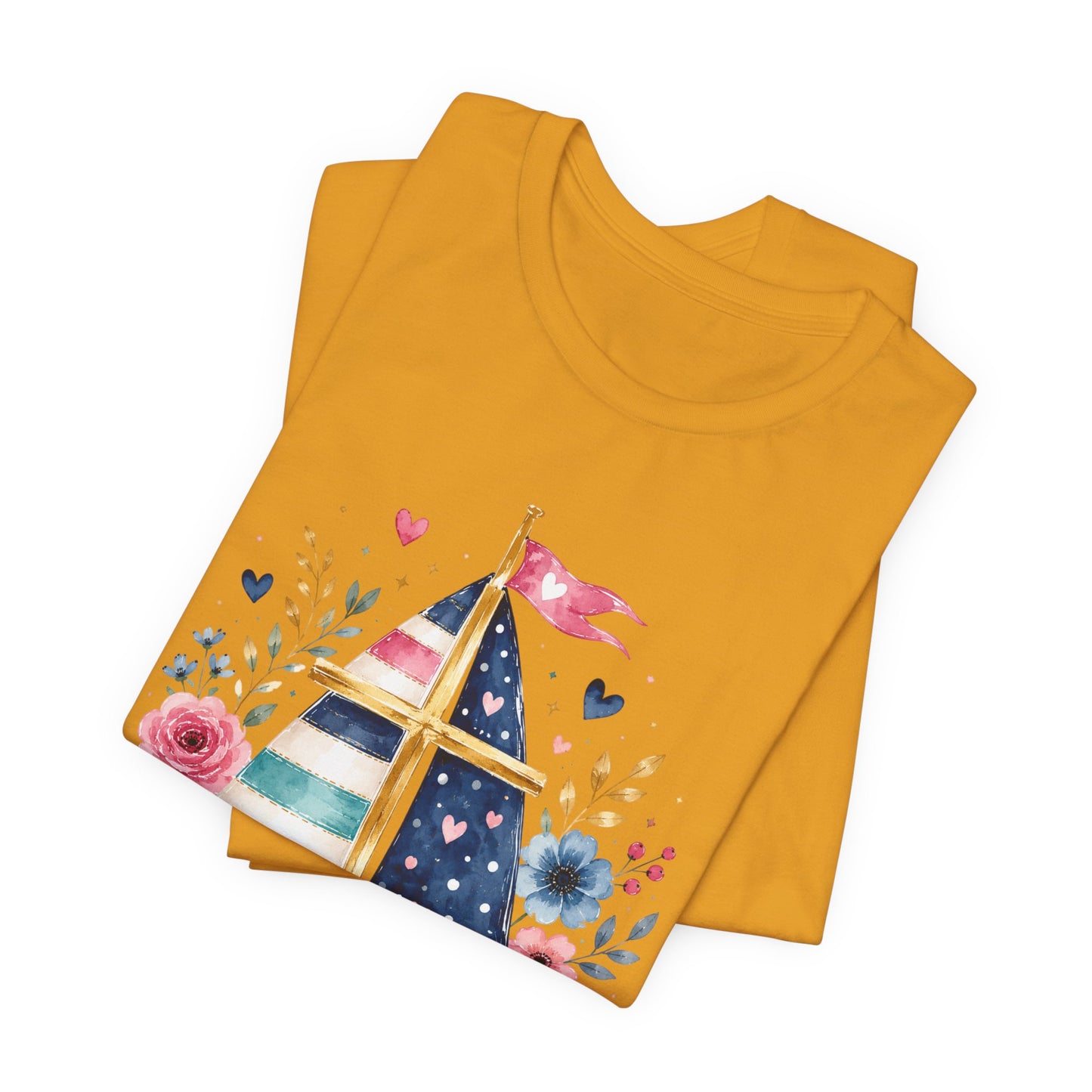 Jesus Is My Caption Sailboat T-Shirt — Floral Patriotic Christian Tee
