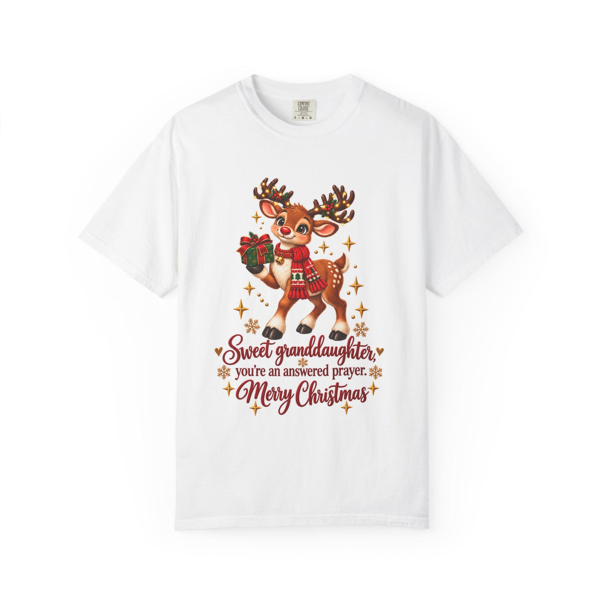 Christmas Reindeer T-Shirt — "Sweet Granddaughter You're an Answered Prayer" Holiday Tee