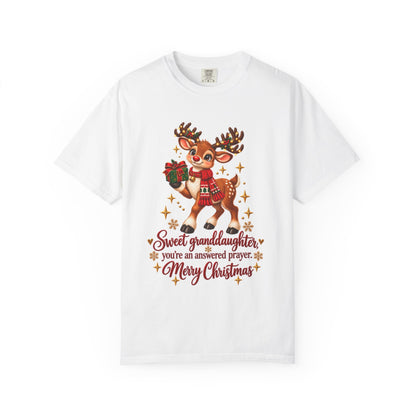 Christmas Reindeer T-Shirt — "Sweet Granddaughter You're an Answered Prayer" Holiday Tee