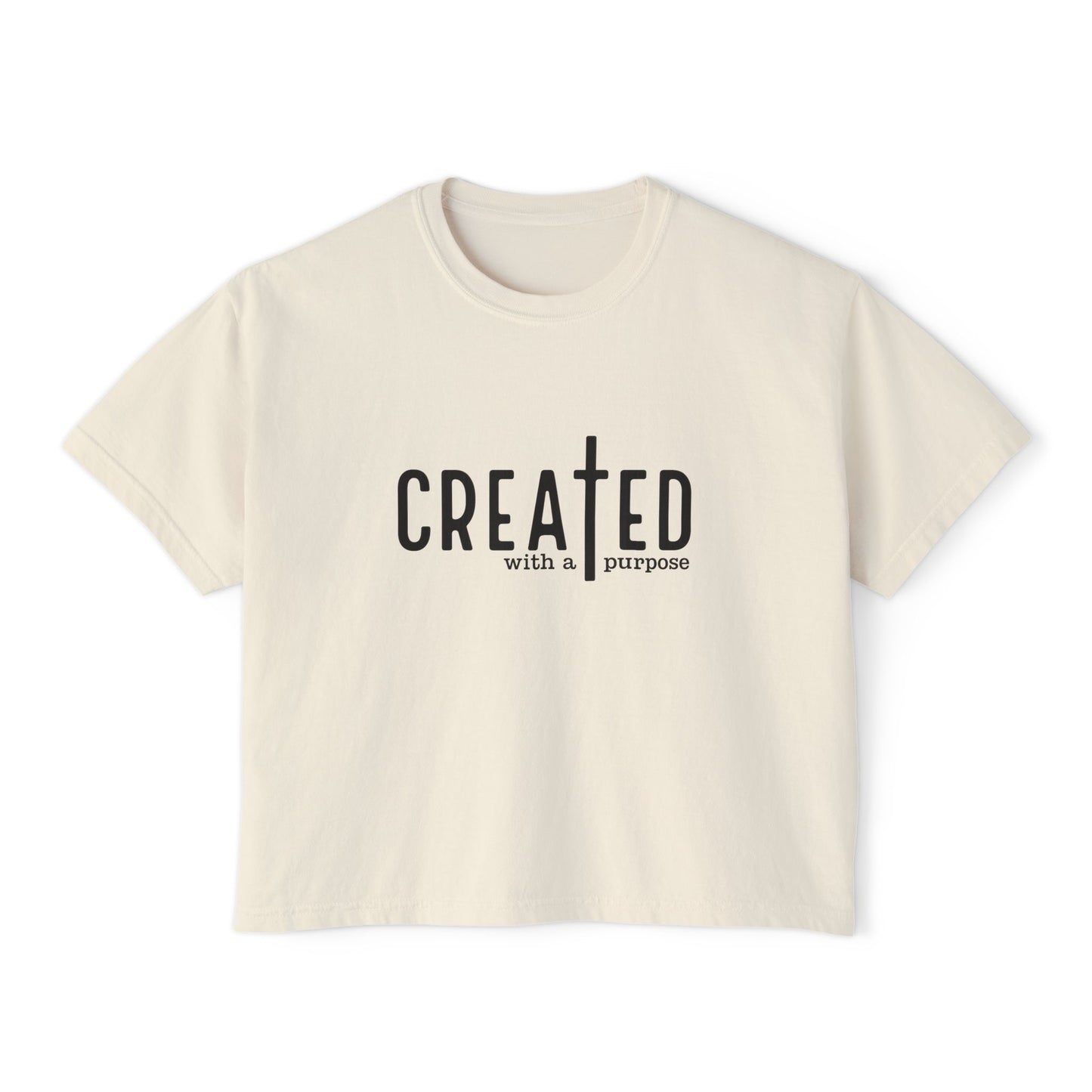Created with a Purpose Women's Boxy Tee — Inspirational Christian Graphic Shirt