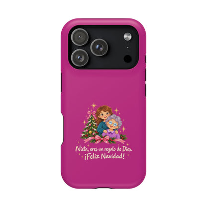 Magenta Christmas Grandma Phone Case — "Abuela, eres un regalo de Dios. ¡Feliz Navidad!" Magnetic Impact-Resistant