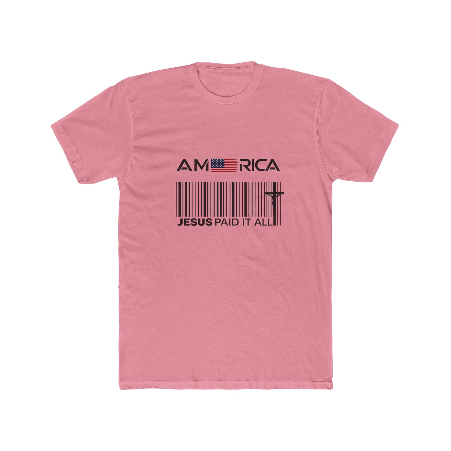 America Barcode Cross T-Shirt – "Jesus Paid It All" Christian Faith Tee