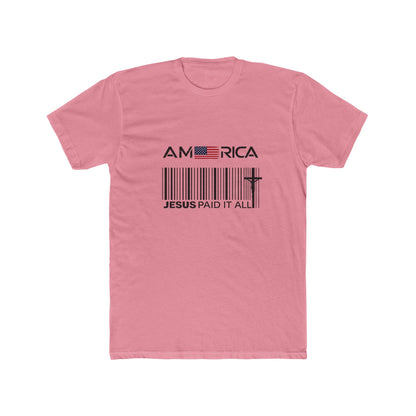 America Barcode Cross T-Shirt – "Jesus Paid It All" Christian Faith Tee