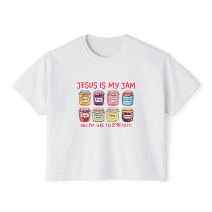 Jesus Is My Jam Women’s Boxy Tee — Cute Christian Faith Graphic Shirt