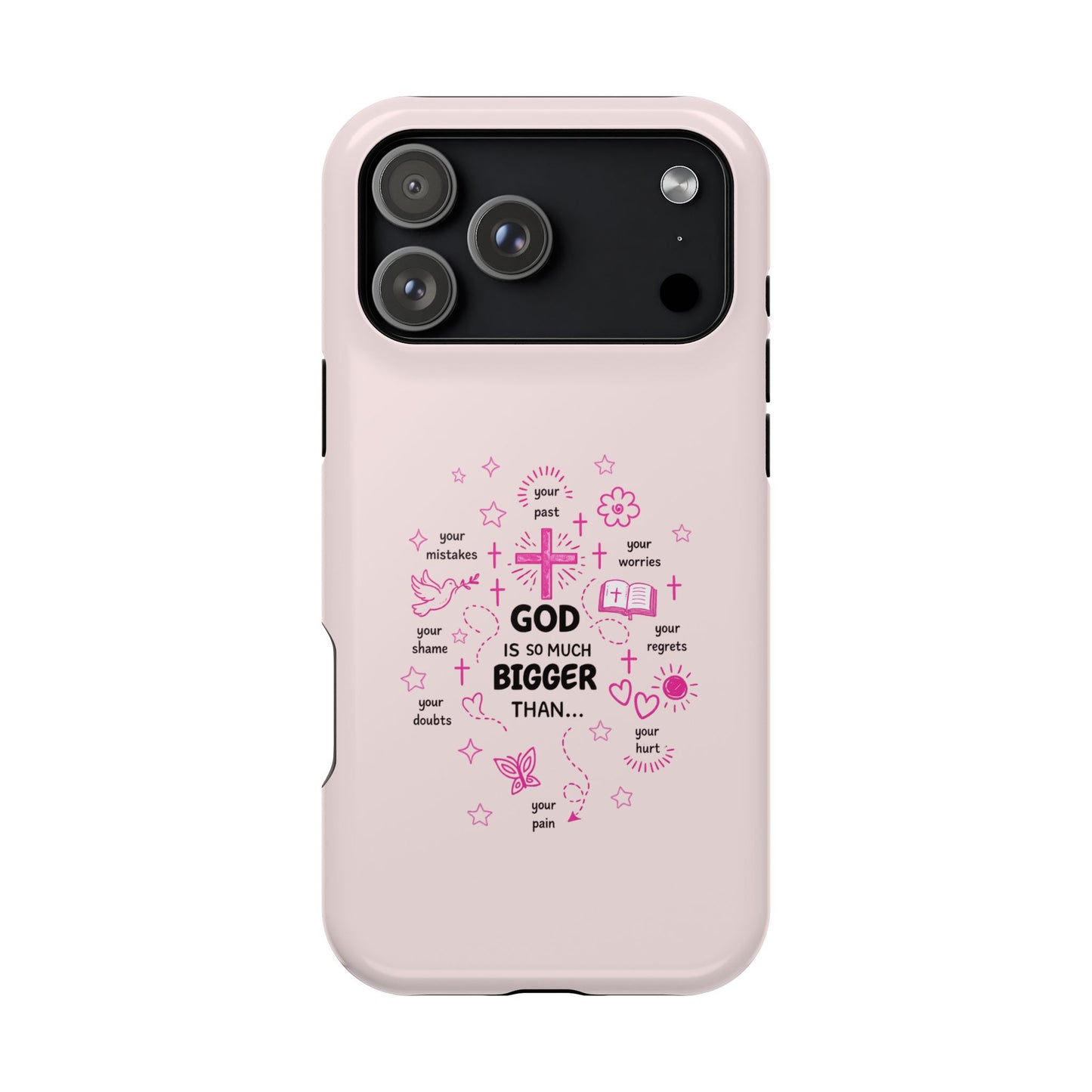 Pink Christian Phone Case — "God Is So Much Bigger Than..." Magnetic Impact-Resistant Case