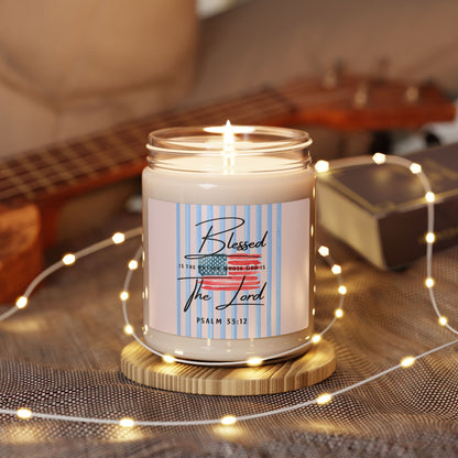 Blessed The Lord Soy Candle — Psalm 33:12 Patriotic Scented 9oz