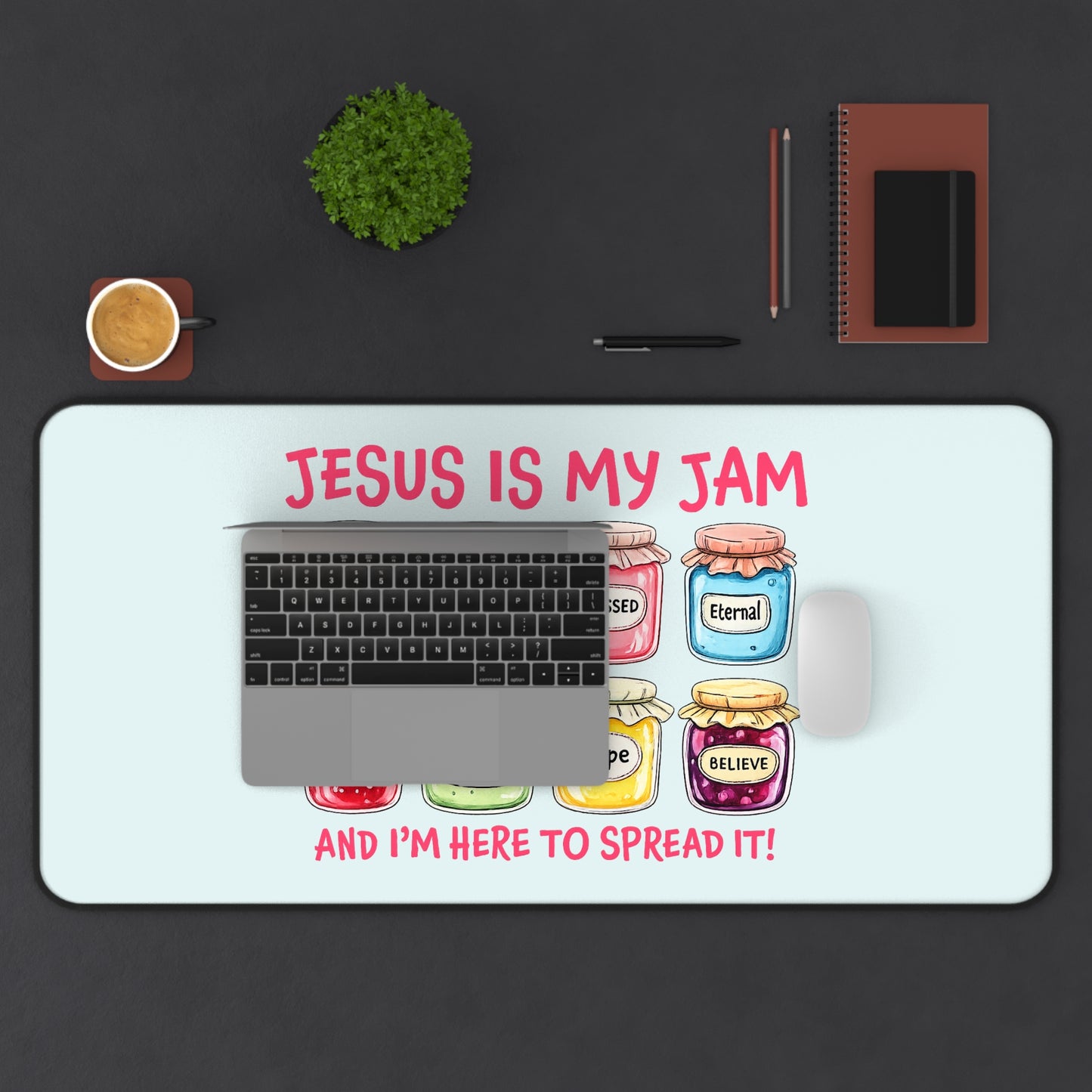 Christian Desk Mat — "Jesus Is My Jam" Inspirational Office Mat