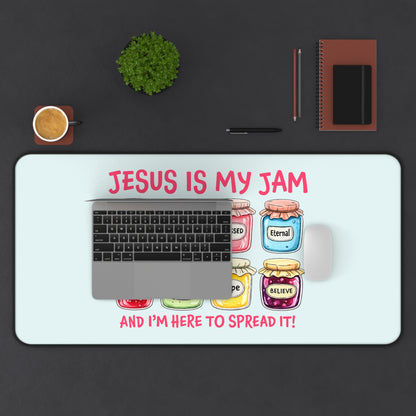 Christian Desk Mat — "Jesus Is My Jam" Inspirational Office Mat
