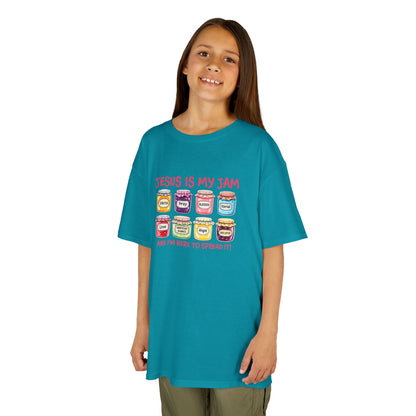 Kids T‑Shirt — "Jesus Is My Jam" Cute Jam Jar Graphic Christian Tee
