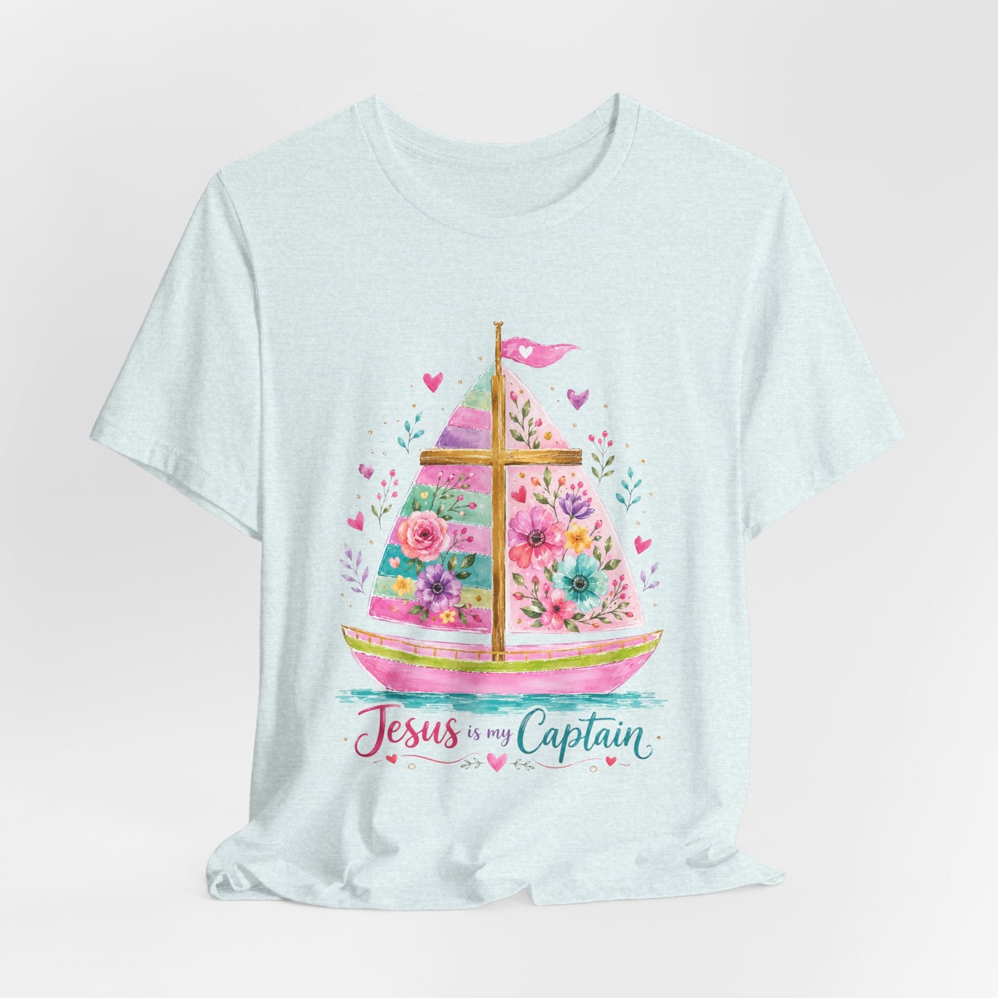 Jesus Is My Captain Floral Sailboat T-Shirt