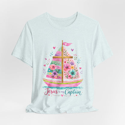 Jesus Is My Captain Floral Sailboat T-Shirt
