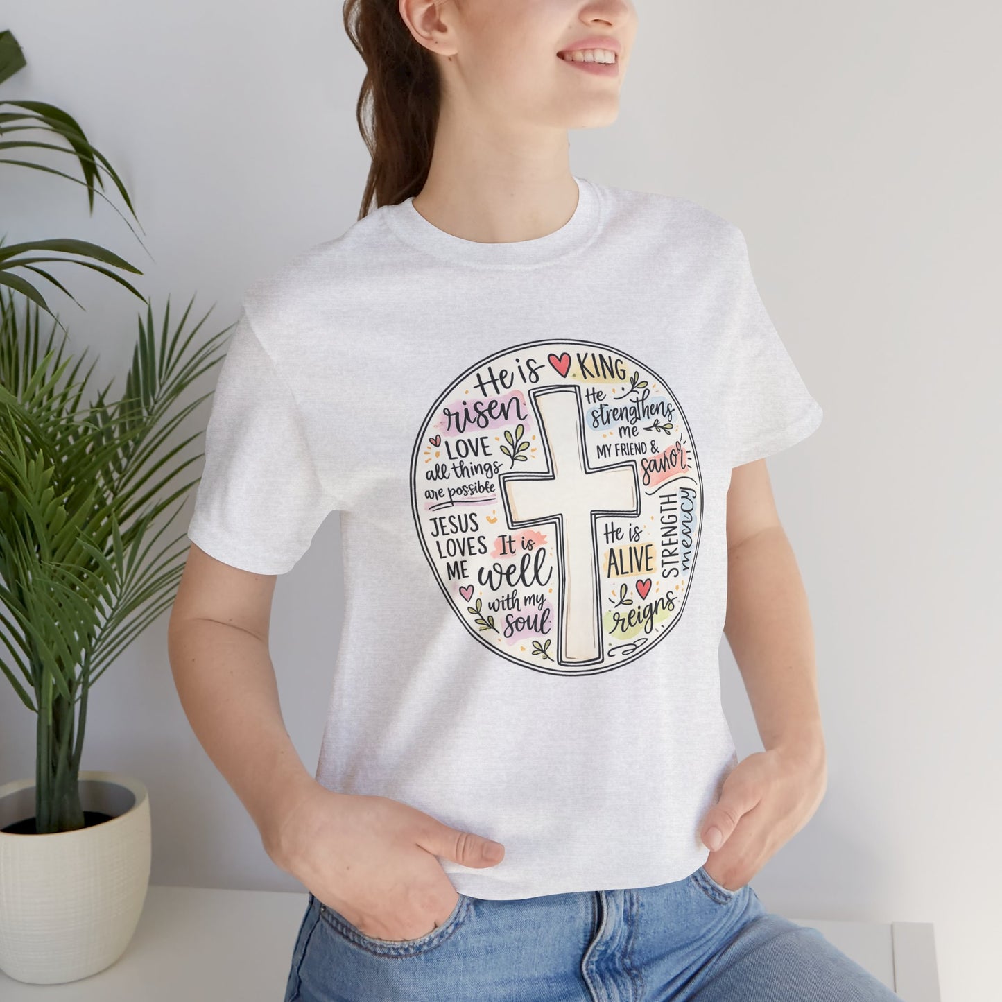 Christian Cross Faith T-Shirt — He Is Risen Inspirational Graphic Tee