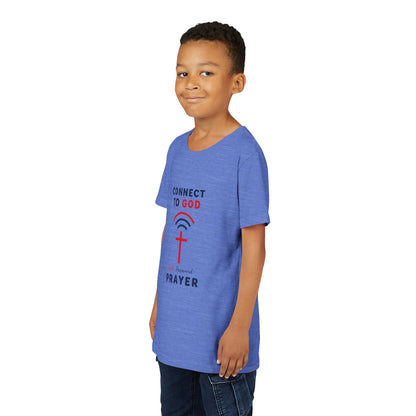 Youth Tee — "Connect to God" Prayer Wi-Fi Cross Shirt