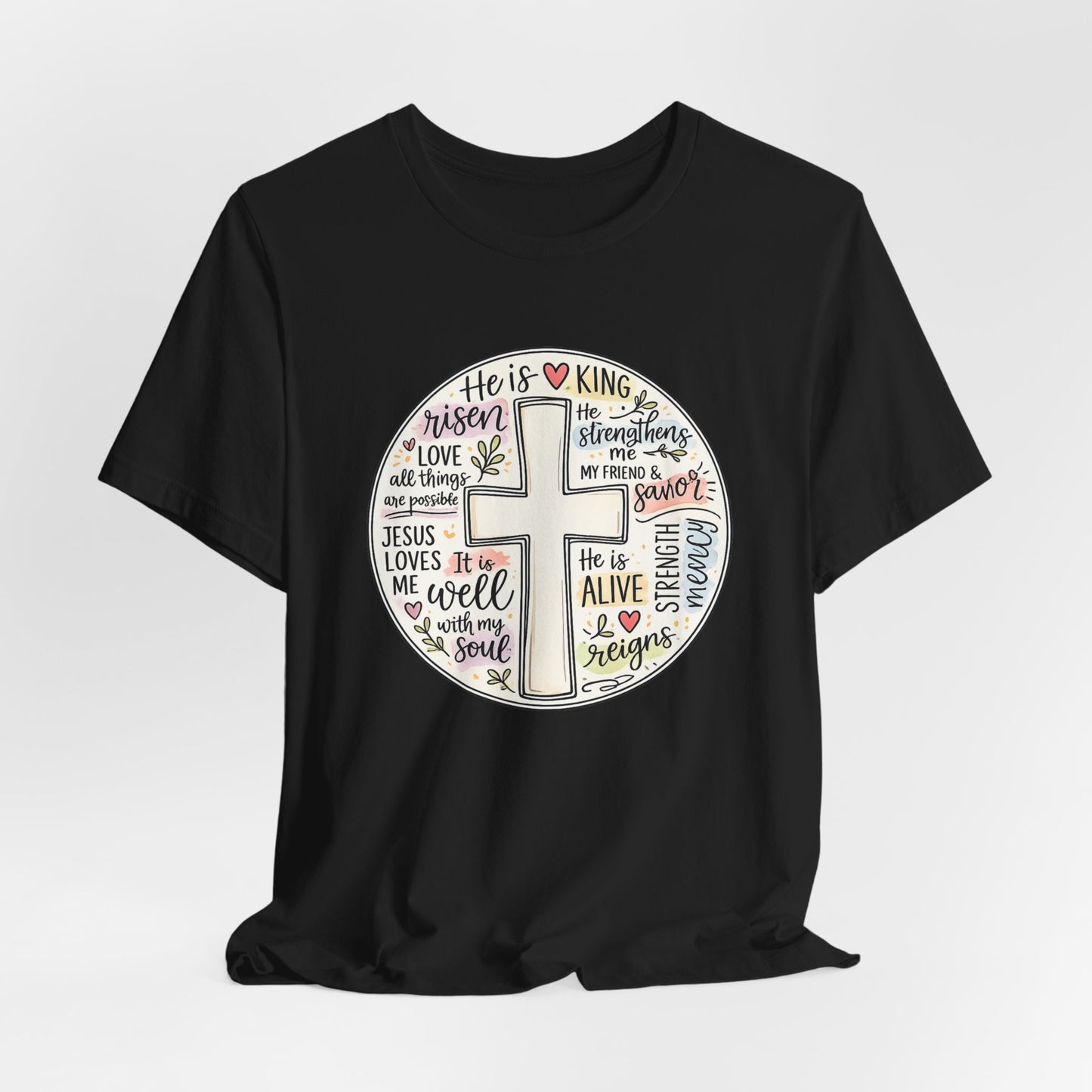 Christian Cross Faith T-Shirt — He Is Risen Inspirational Graphic Tee
