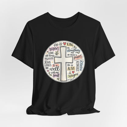 Christian Cross Faith T-Shirt — He Is Risen Inspirational Graphic Tee