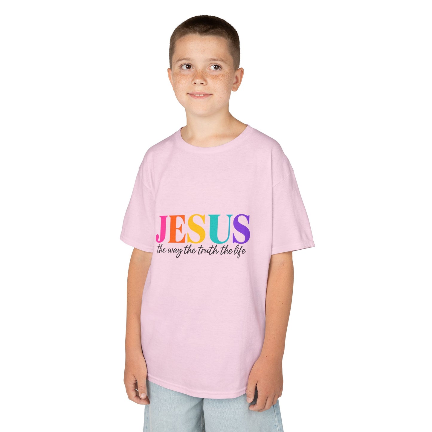 Kids Tee — "JESUS The Way The Truth The Life" Rainbow Christian T-Shirt