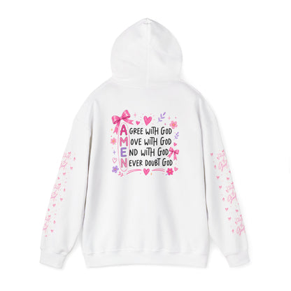 Christian Hoodie - 'AMEN' Inspirational Faith Pullover (Agree, Move, End, Never Doubt God)